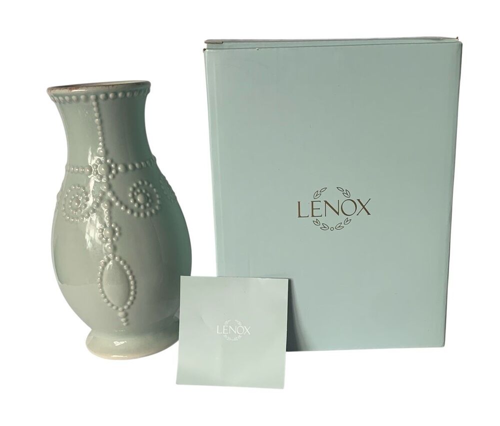 NEW IN BOX Lenox French Perle Ice Blue Fluted 8” VASE